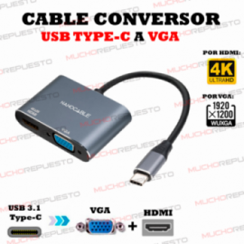 CONVERSOR USB TYPE-C A VGA...